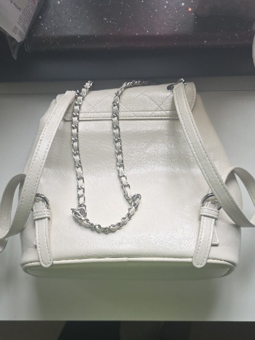 Valentino Ivory Quilted Leather Shoulder Bag and Backpack Silver Chain Strap - Picture 4 of 4